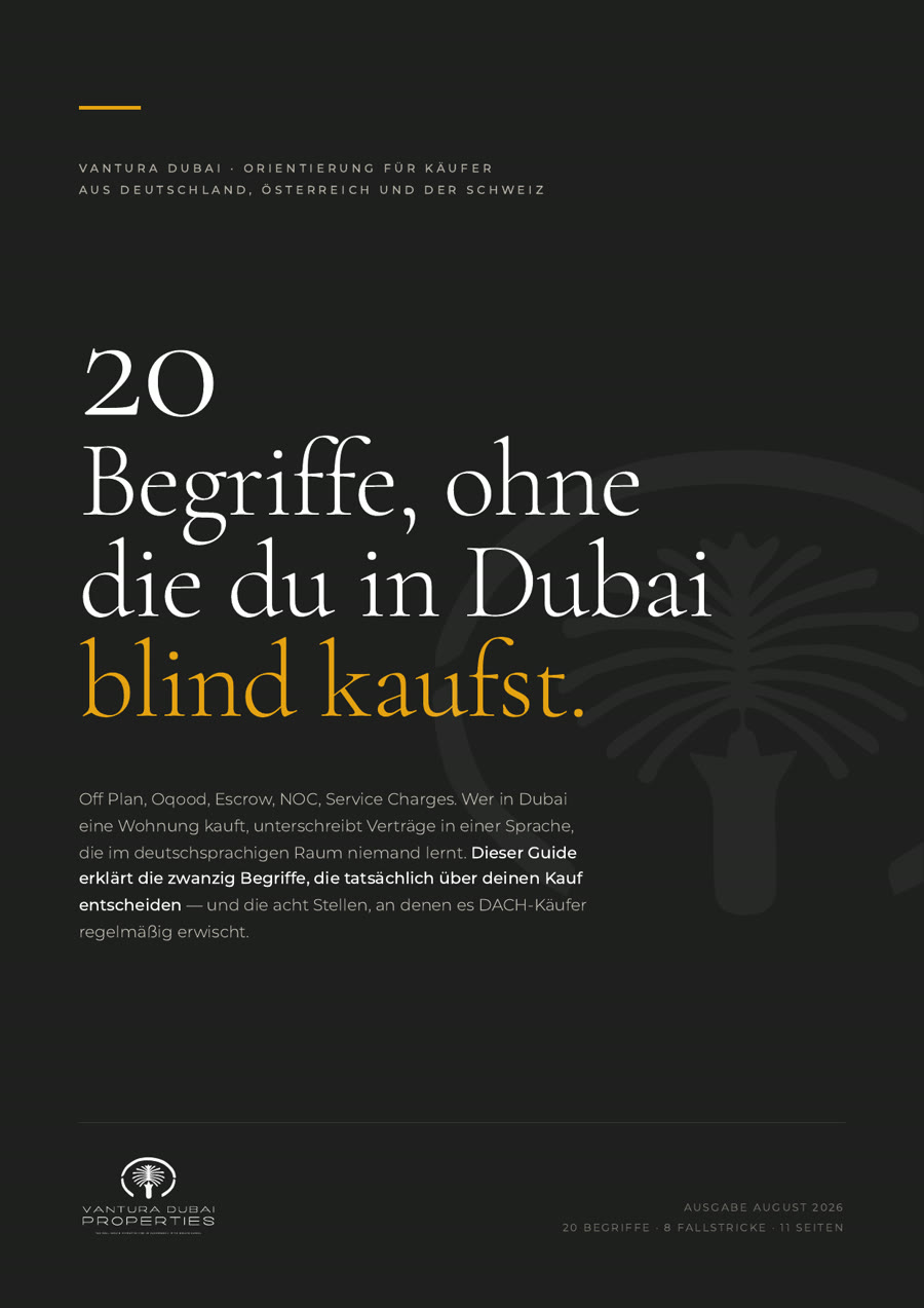 Titelseite des Leitfadens: 20 Begriffe, ohne die du in Dubai blind kaufst
